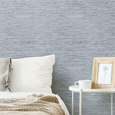 RoomMates Blue and Gray Faux Grasscloth Peel and Stick Wallpaper Removable SelfAdhesive Wallpaper Roll Textured Look