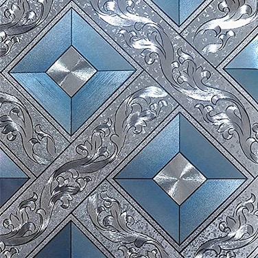 Q QIHANG QIHANG Silver Foil Mosaic Square Lattice Background Flicker Gold Leaf Wallpaper Modern RollHotel CeilingDecorative Wallpaper Roll SilverBlue Color 173 W x 328 L57 sqft