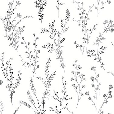York Wallcoverings FH4026 Wildflower Sprigs Wallpaper BlackWhite