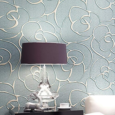 Q QIHANG Modern Minimalist Embossed 3D Rose Flower NonWoven Wallpaper Light Blue Color Nonself Adhesive Wallpaper 053m x 10m53