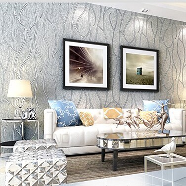 Q QIHANG QIHANG Modern 3D Thick NonWoven Imitation Deerskin Deep Embossed Curve Pattern Living RoomTV Background Wallpaper Roll 173 x 32857 Square feet Gray