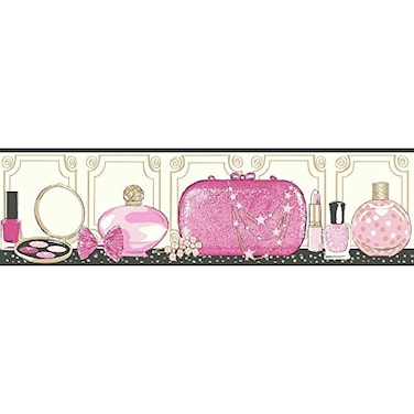 York Wallcoverings Growing Up Kids Glitz and Gla Removable Wallpaper Border Pinks White Gold Black