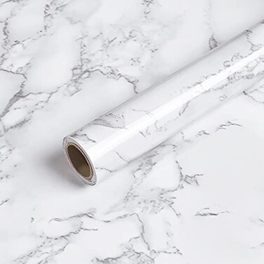 Caltero WhiteGrey Marble Wallpaper 24x197 Glossy PVC SelfAdhesive Contact Paper for Kitchen Cabinets Bathroom Waterproof Removable Wide Usage 32 sqft