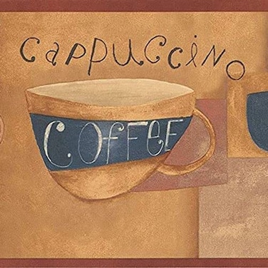 CONCORD WALLCOVERINGS Coffeehouse Cappuccino PrePasted Wallpaper Border Espresso and Steamy Coffee Pattern for Kitchen Dining Room or Cafe Walls Washable and Easy to Hang 15 Ft x 7 in