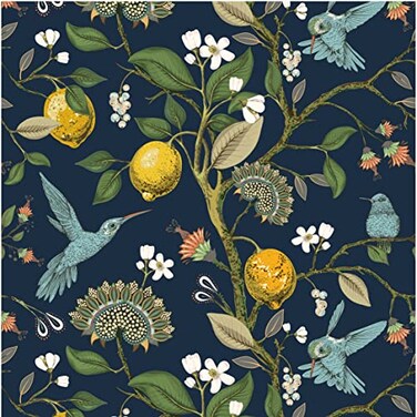 Blooming Wall Blue Bird Fresh Lemon Tree Peel and Stick Wallpaper Removable Self Adhesive Wall Mural Wall Decor 145 Square FtRoll