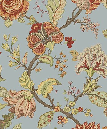 NextWall Kianna Jacobean Floral Peel and Stick Wallpaper Blue Dusk