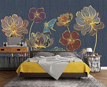 Eierme Embossed Golden Flower 3D wall Mural Wallpaper for Bedroom 137 x 100Not Peel and Stick