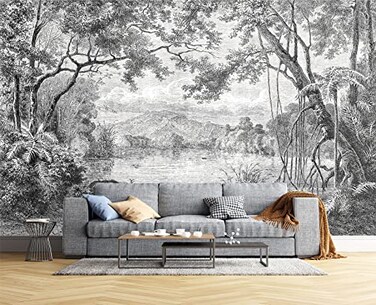 Eierme Black and White Tropical Rainforest wall Mural Wallpaper for Bedroom 103 x 69Not Peel and Stick