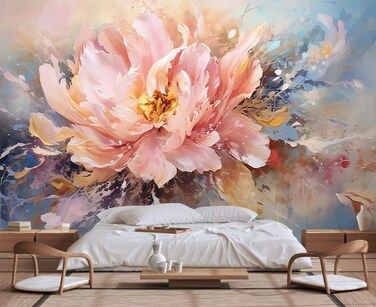 Wmjurel Pink Peony Background Oil Painting Floral Texture Mural Modern Wallpaper Large Wall Background PaintingNonselfAdhesive