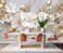 Toolhom 3D Wallpaper Illustration Beige Background Large White Abstract Gold Leaf Flower for Living Room Bedroom Backdrop DecorationNonselfAdhesive