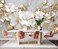 Toolhom 3D Wallpaper Illustration Beige Background Large White Abstract Gold Leaf Flower for Living Room Bedroom Backdrop DecorationNonselfAdhesive