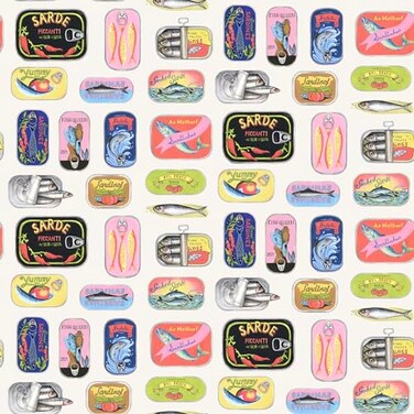 NuWallpaper x Rachel Antonoff Cream Sardine Tins Peel and Stick Wallpaper RAS6267