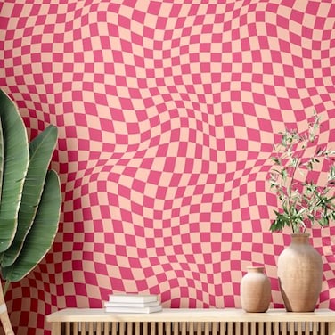 Dunzoom 1575x118 Checkered Peel and Stick Wallpaper Aesthetic Removable Contact Paper Preppy Wallpaper Decorative Checkerboard Decor for CabinetsRose Red