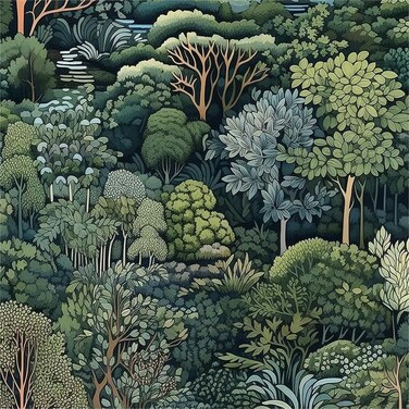 MuralPeel Green Forest Summer Trees River Landscape Peel and Stick Wallpaper Vintage Easy Peel Off Contact Paper Self Adhesive Removable Stick on Wall Paper for Kitchen Cabinet Renter Friendly