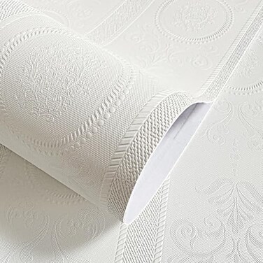 JiffDiff Wallpaper Peel and Stick Textured3D Embossed Wall Paper Stick on Wallpaper Modern Waterproof Self Adhesive Contact Paper173 x 200White