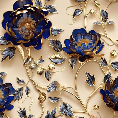 MuralPeel Vintage Golden Blue Yellow Florals Peel and Stick Wallpaper Easy Peel Off Self Adhesive Removable Stick on Wall Paper for Kitchen Renter Friendly