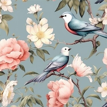 MuralPeel Vintage Blue Pink Peony Floral Bird Peel and Stick Wallpaper Easy Peel Off Self Adhesive Removable Stick on Wall Paper for Kitchen Renter Friendly