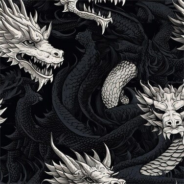 MuralPeel Dark Black Grey Dragon Vintage Peel and Stick Wallpaper Easy Peel Off Self Adhesive Removable Stick on Wall Paper for Kitchen Renter Friendly