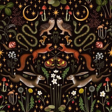 WalRiddle Vintage Dark Black Animals Forest Squirrel Damask Peel and Stick Wallpaper Easy Peel Off Contact Paper Stick on Adhesive Wall Paper for Bathroom Waterproof Renter Friendly