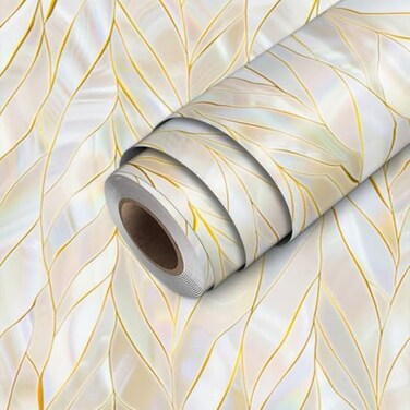 HOMETITUTE Pearl Leaf Wallpaper Peel and Stick Gold Marble Contact Paper Wall Paper Stick 177 x 1181 Removable Self Adhesive Vinyl Wall Covering for Entryway Vanity Accent Wall Decor