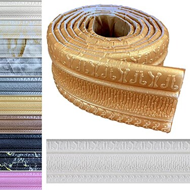 Yutianli Crown Molding Peel and Stick Wallpaper Border Flexible Wall Base Moulding Trim Self Adhesive Vinyl Baseboard Gold Foam Wall molding 3D Mirror Border 2PCS178 Gold
