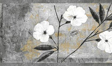 Dundee Deco Wallpaper Border Peel and Stick BD6054 Floral White Gray Brown Black Abstract Flowers Wall Border Retro Design 15 ft x 7 in 457m x 1778cm Self Adhesive
