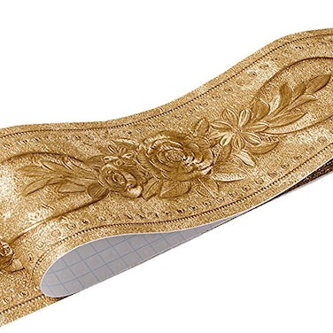 UPREDO 3D Decorative Floral Molding Waterproof Wallpaper Border Peel and Stick for Bathroom Kitchen Counter Top Backsplash Tiles Sticker4 Inch by 164Ft Gold