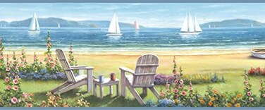 Chesapeake DLR20021B Barnstable Blue Seaside Cottage Wallpaper Border