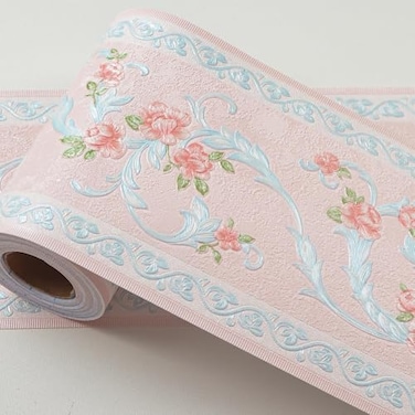 AbaBoorty Pink Flower Pattern Wallpaper Trim 196X41 SelfAdhesive Wall Border Sticker Decor for Bedroom Living Room Walls