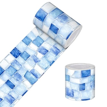 HOMETITUTE Wallpaper Border Peel and Stick Blue Checkered Texture Decorative Wall Trim Self Adhesive Border for Walls Mirror Frame Accent Strip for Bedroom Bathroom Kitchen Living Room 4x196 Inch