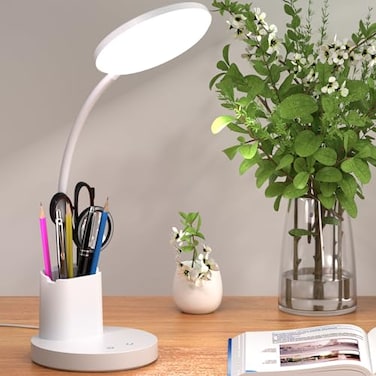 Vicsoon Desk Lamp LED Desk Lamps for Home Office Touch Table Lamp with 3 Color Modes 360 Adjustable Arm Dimmable Desk Light with Pen Phone Holder for College Dorm White