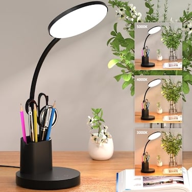 Vicsoon Desk Lamp LED Desk Lamps for Home Office Touch Table Lamp with 3 Color Modes 360 Adjustable Arm Dimmable Desk Light with Pen Phone Holder for College Dorm Black