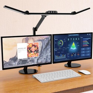 Micomlan Led Desk Lamp with Clamp Architect Desk Lamp for Home Office with Atmosphere Lighting 24W Ultra Bright Auto Dimming Computer Light Stepless Dimming and Tempering LED Table Light