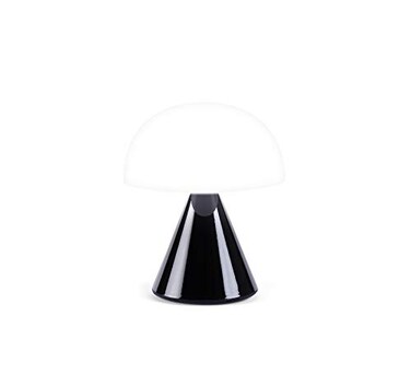 Lexon Mina Small Mushroom Lamp LED Portable Bedside Light for Bedrooms Kids Nursery Rechargeable with 12h Autonomy Memory Dimmer Aluminum Glossy Black