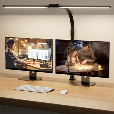SIBRILLE LED Desk Lamp for Home Office Dimmable Computer Desk Light with Clamp Modern Architect Task Lamp with Color Changing Flexible Desktop Lamp with Gooseneck for Monitor Double Head Black