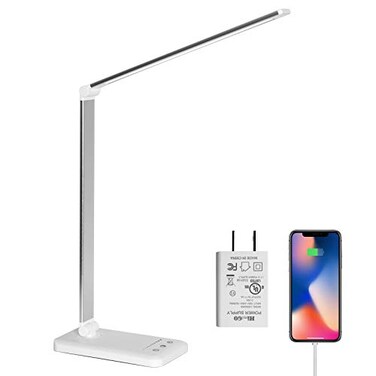 Himigo LED Desk LampEyeCaring Table LampsStepless Dimmable Office Lamp with USB Charging PortTouchMemoryTimer Function25 Brightness LightingFoldable Lamp for ReadingStudyingWorking