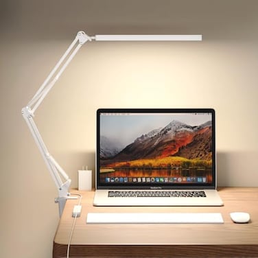 TROPICALTREE Upgrade Swing Arm LED Desk Lamp with Clamp 80 LED Beads 5 Color Modes 11 Brightness Levels 360 Adjustable Arm EyeCaring Light CRI95 Timer Memory Function for Office Study Crafting
