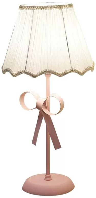 LTTKLMP Nordic White Pink Table Lamp for Girls Bedroom Single Cute Bow Table Lamp with Fabric Shade Modern Decorative Bedside Light Coastal Bedside Table Kids Bedroom Reading Desk Lighting