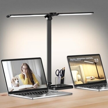 CHARYJOD Dimmable LED Desk Lamp with USB Charging Port 50 Lighting Modes Dual Swing Arm Architect Table Lamp Light Desk Lamp for Home Office Dorm Piano Nail
