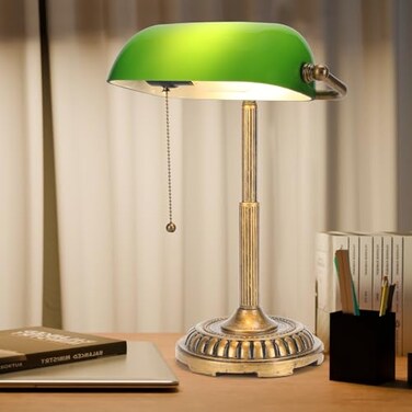 NISSAFORS Bankers Lamp Green Desk Lamp with Pull Switch Vintage Table Lamps for Home Office Library Piano Green