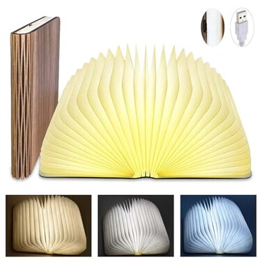 Anwick Lamp Book Large Size Folding Mood Light Novelty LED Night Light USB Large Capacity Rechargeable Wooden Table Lamp