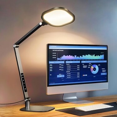 LitONES Desk Lamp for Home Office 1200LM Computer Zoom Lighting with CRI 95 Memory Timer Function Dimmable Desktop Ring Light for Video Calls Conference Reading Streaming Podcasting 3000K6500K