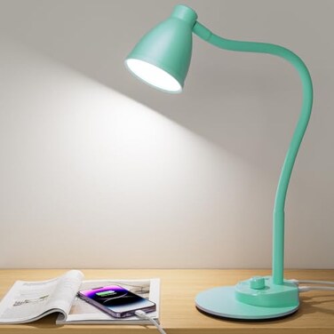 BOHON LED Desk Lamp with USB Charging Port 3 Color Modes Fully Dimmable Reading Lamp Auto Dimming Task Lamp Flexible Neck Table Light for Office Dorm Bedside Adapter Include Teal