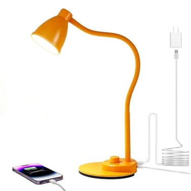 BOHON LED Desk Lamp with USB Charging Port 3 Color Modes Fully Dimmable Reading Lamp Auto Dimming Task Lamp Flexible Neck Table Light for Home Office Dorm Bedside Bright Yellow