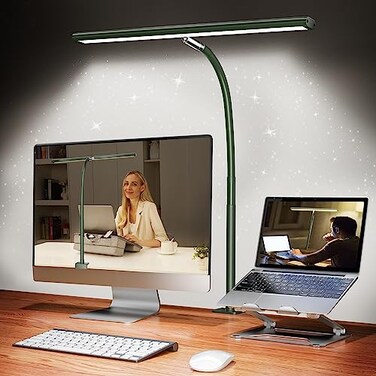 Airlonv LED Desk Lamp for Office Home EyeCaring Desk Light with Stepless Dimming Adjustable Flexible Gooseneck 10W USB Adapter Desk Lamp with Clamp for Reading Study Workbench Green