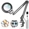KIRKAS 12X Magnifying Glass with Light and Stand Overhead Knob Magnifying Lamp for Workbench Craft Sewing LED Lighted Magnifier Real Glass Lens Adjust Arm Stepless Dimming and Color22in Clamp
