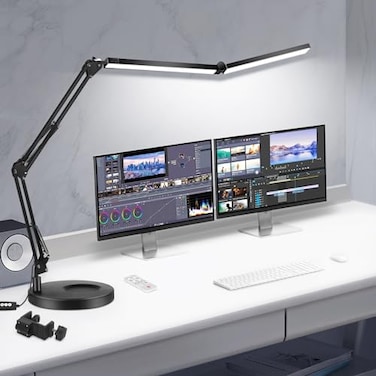 Toolour LED Desk Lamps for Home Office 2 in 1 Double Head Desk Lamp with Clamp BaseRemote ControlDimmable Architect Clip on Desktop Computer Light Bar with Memory for Workbench Darkroom