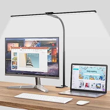 Hensam Desk Lamps for Home Office EyeCaring Architect LED Desk Light with Adjustable Brightness Dual Monitors Task Lighting with Clamp for Workbench Study Drafting 1400 lm