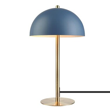 Globe Electric 52942 15 Blue Desk Lamp with Brass Accents inLine OnOff Rocker Switch Ideal for Bedroom Office Decor Home Essentials Reading Light LED Bulb Compatible