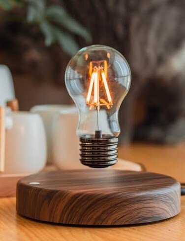 MOOCCI Levitating Bulb Lamp Magnetic Floating Night Light Desk Decor Unique Valentines Day Gift for Her and Him Cool Tech Gadget for Home Office Christmas Birthday Present RoundClassic Bulb